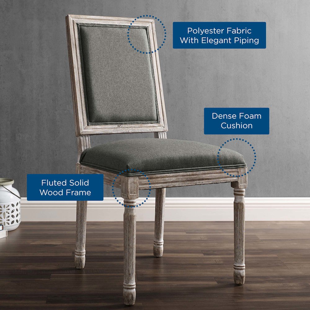 Court French Vintage Upholstered Fabric Dining Side Chair. Picture 7