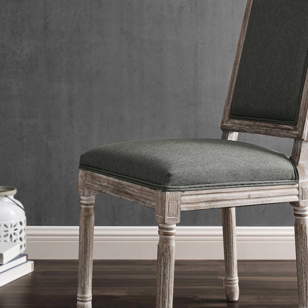 Court French Vintage Upholstered Fabric Dining Side Chair. Picture 8