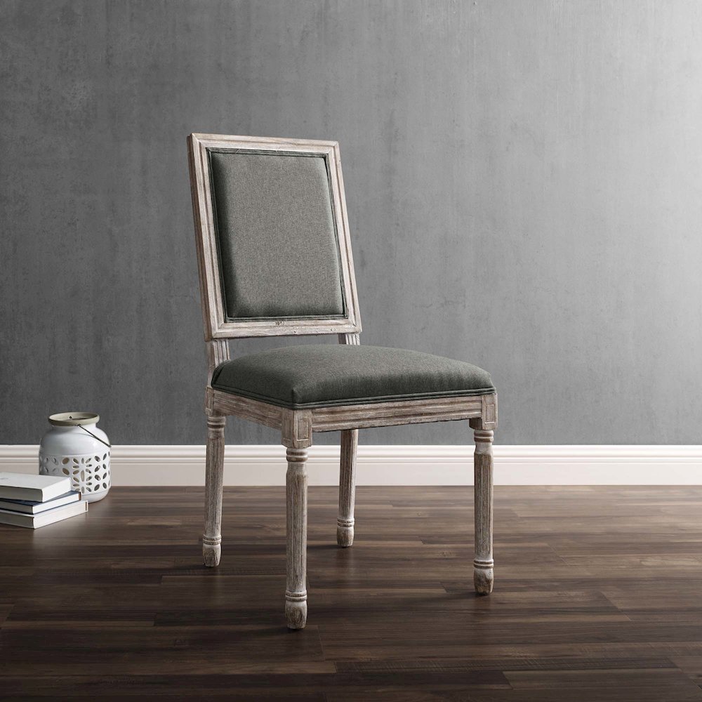 Court French Vintage Upholstered Fabric Dining Side Chair. Picture 6