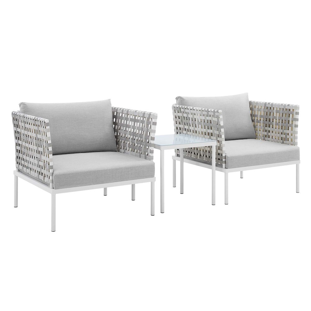 Harmony 3-Piece Sunbrella Basket Weave Outdoor Patio Aluminum Seating Set. Picture 1