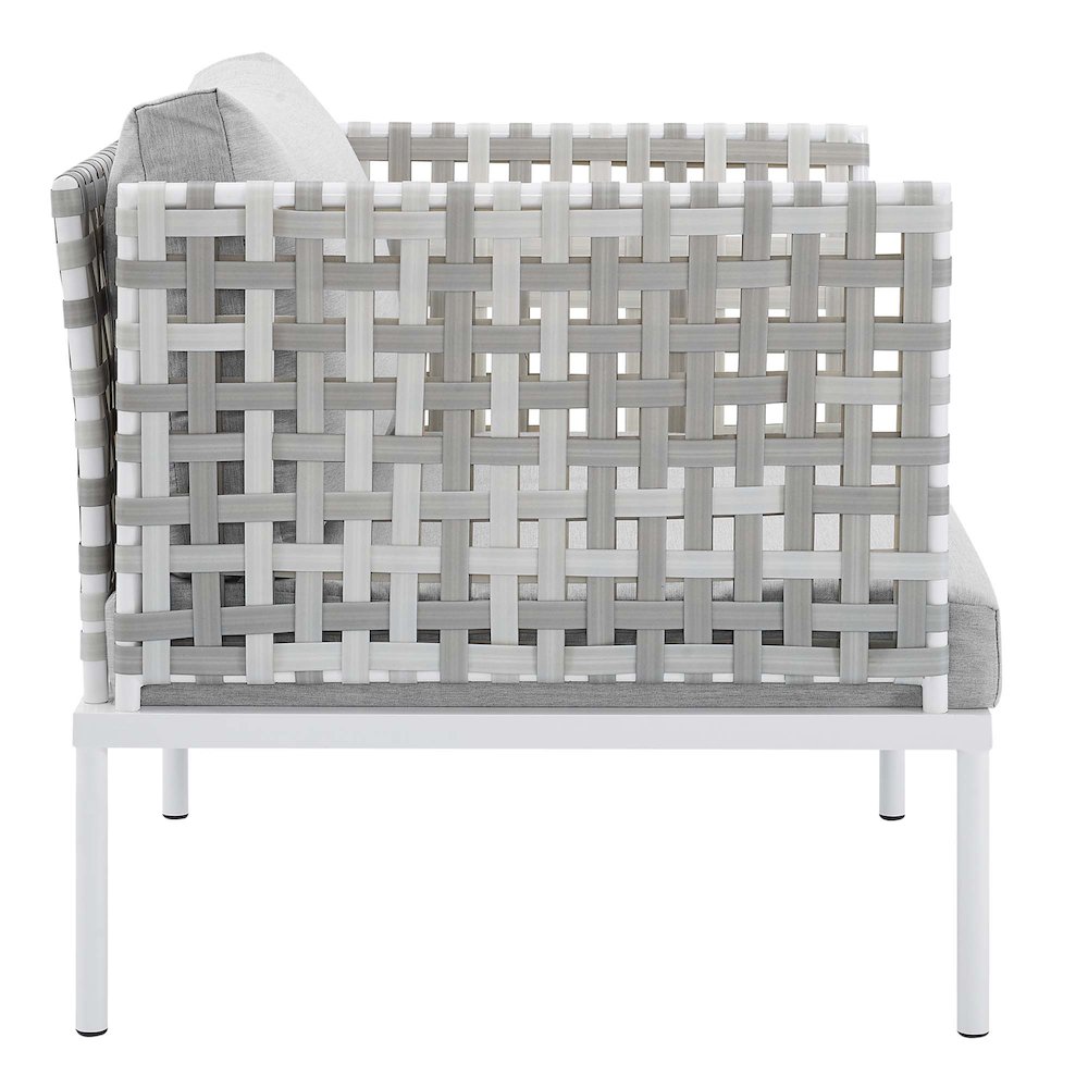 Harmony 3-Piece Sunbrella Basket Weave Outdoor Patio Aluminum Seating Set. Picture 3
