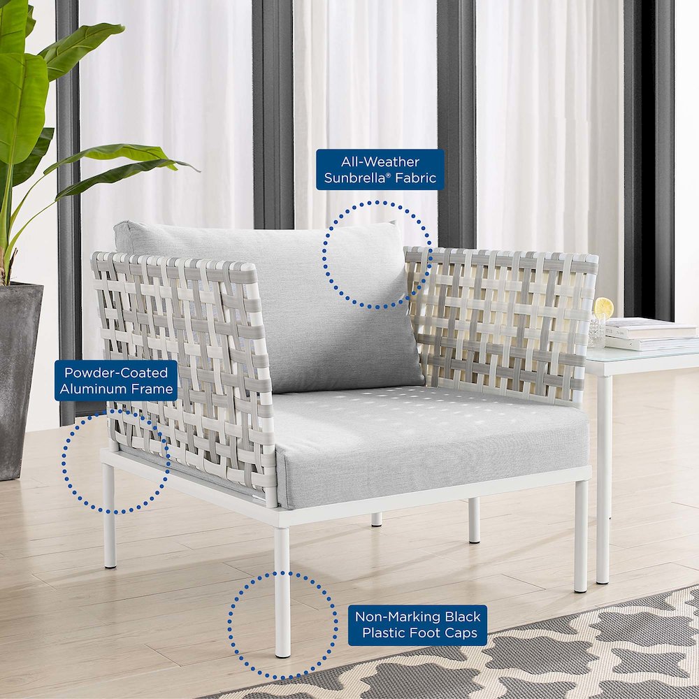 Harmony 3-Piece Sunbrella Basket Weave Outdoor Patio Aluminum Seating Set. Picture 9