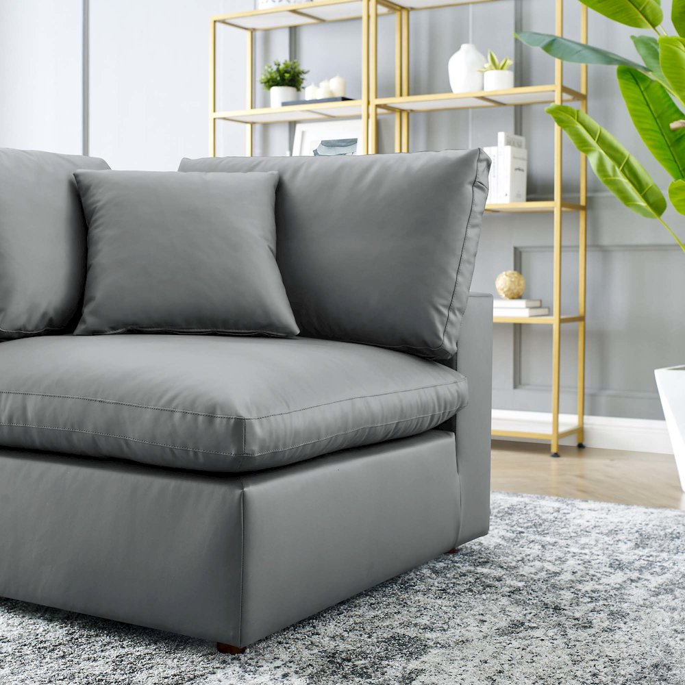 Commix Down Filled Overstuffed Vegan Leather Corner Chair. Picture 6