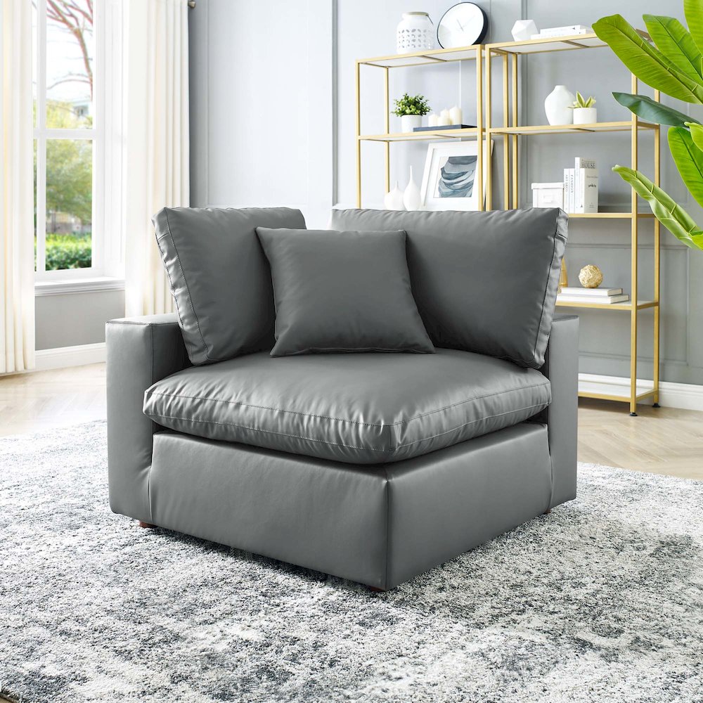 Commix Down Filled Overstuffed Vegan Leather Corner Chair. Picture 5