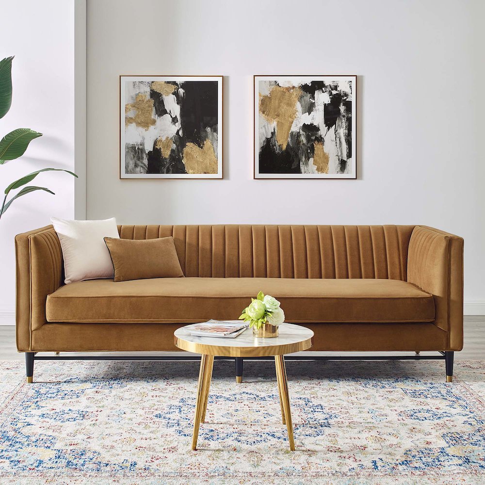 Devote Channel Tufted Performance Velvet Sofa. Picture 6