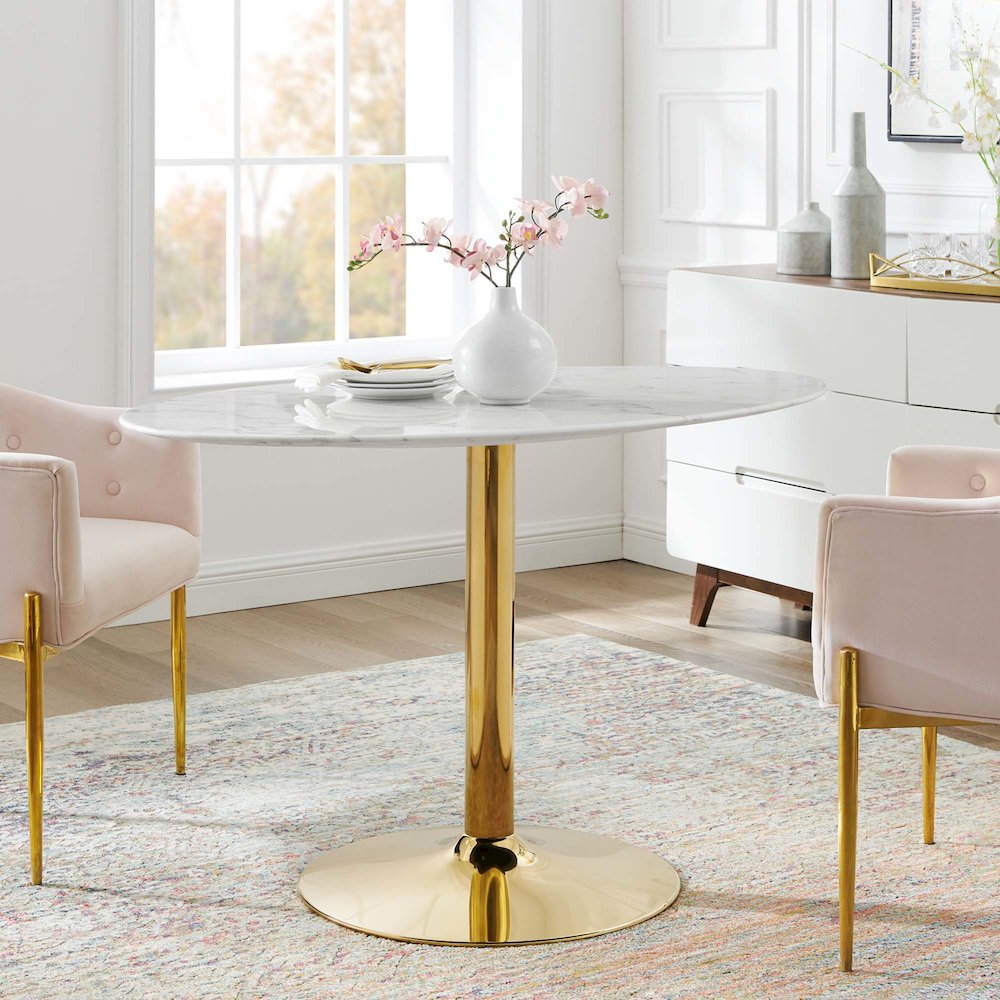 Verne 48" Oval Artificial Marble Dining Table. Picture 4