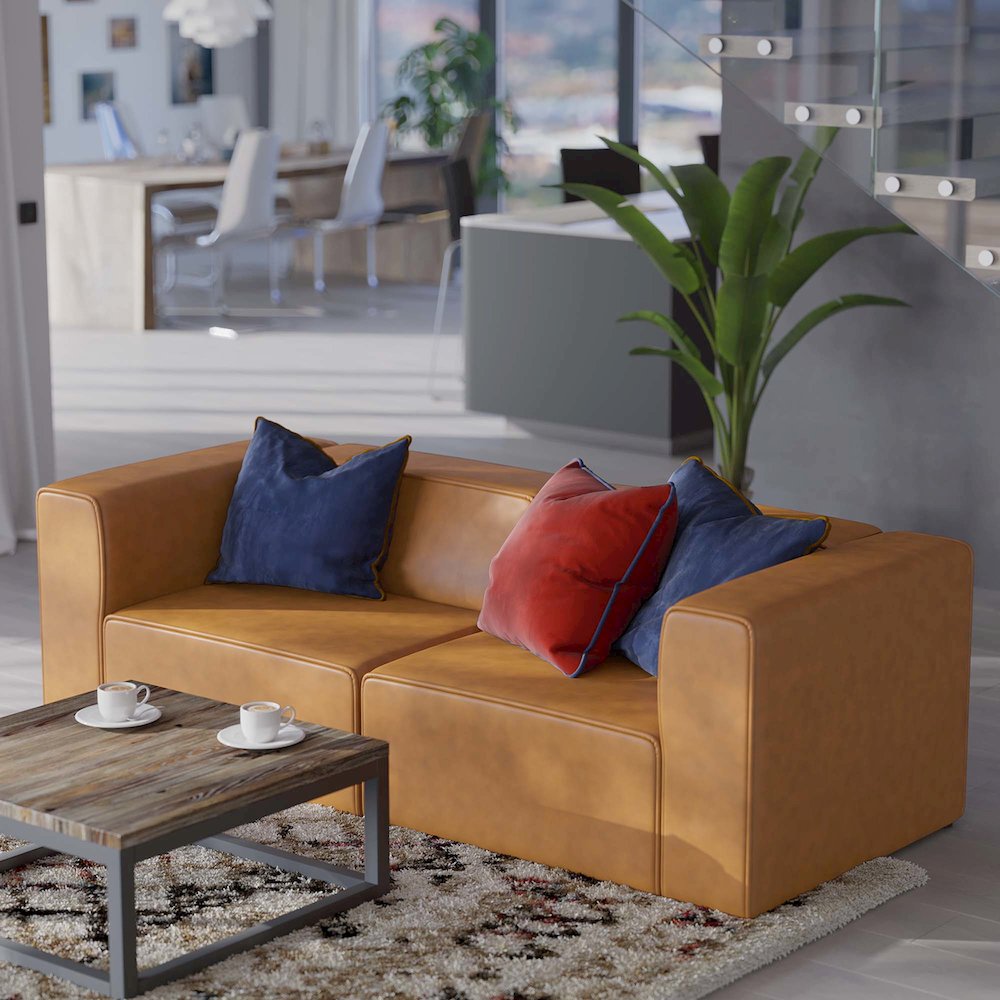 Mingle 2-Piece Vegan Leather Sectional Sofa Loveseat. Picture 10