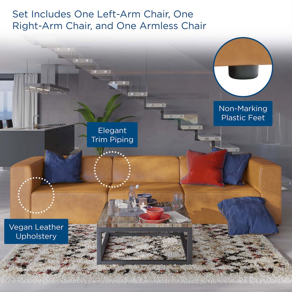 Mingle 3-Piece Vegan Leather Sectional Sofa. Picture 12