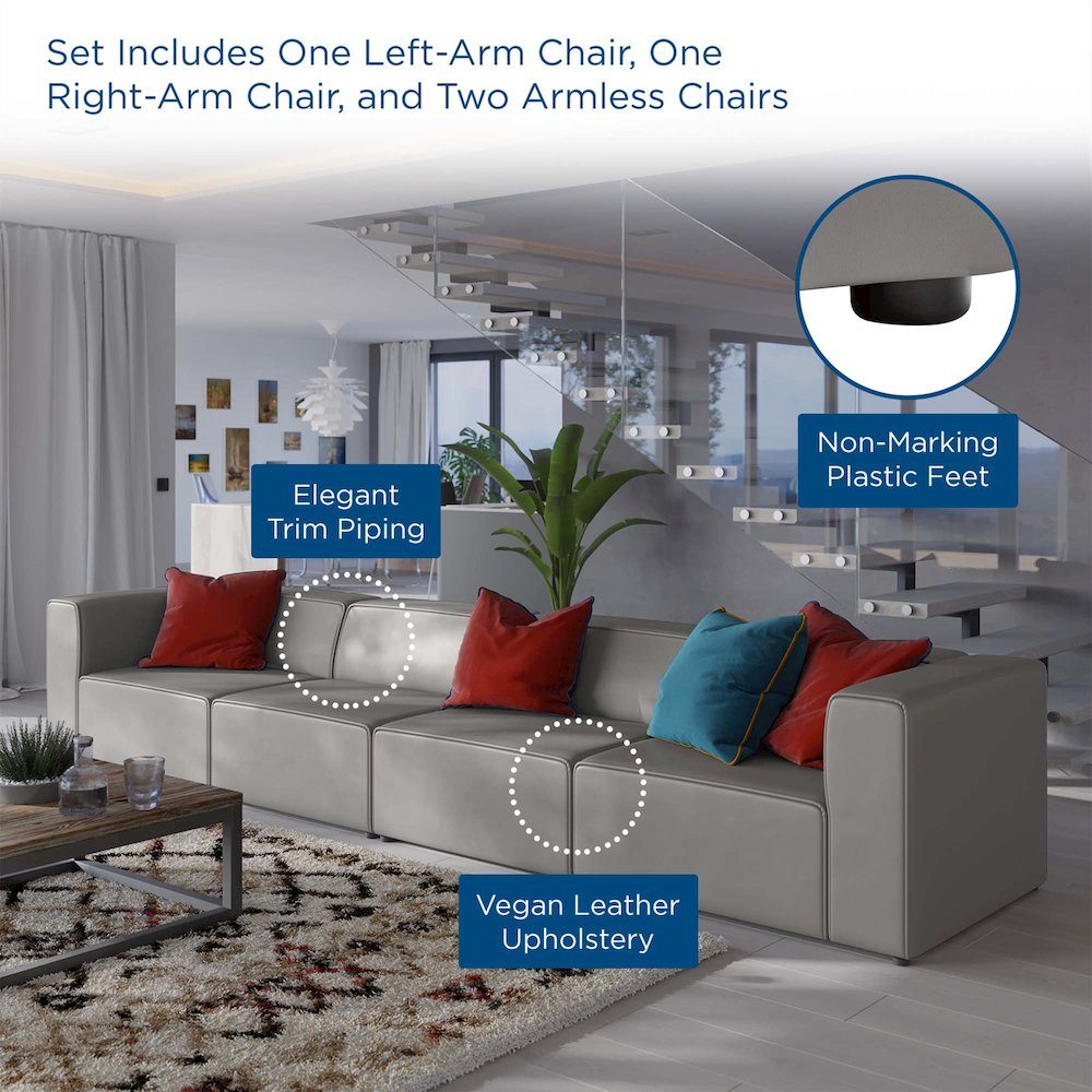 Mingle 4-Piece Vegan Leather Sectional Sofa. Picture 11
