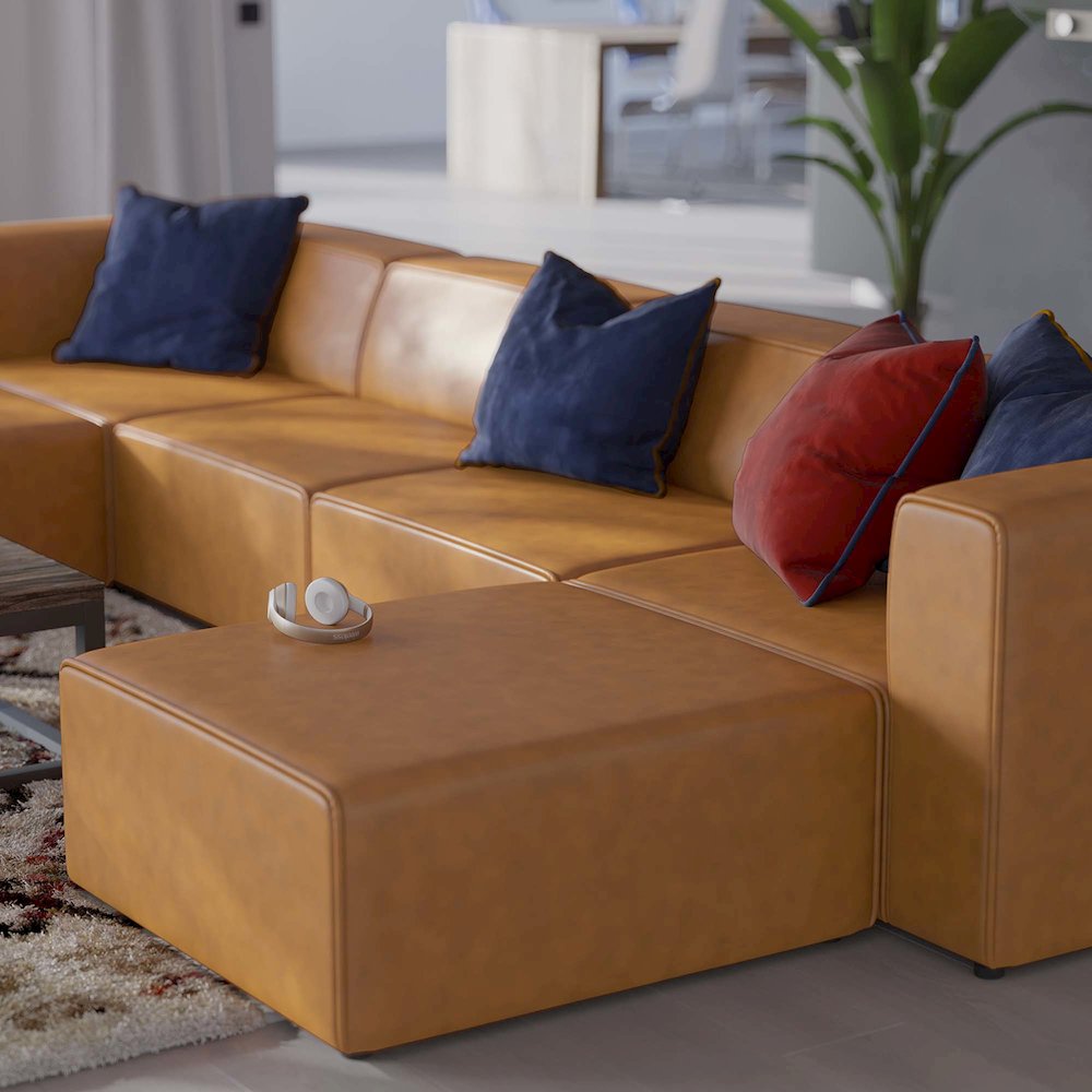 Mingle 4-Piece Vegan Leather Sofa and 2 Ottomans Set. Picture 13