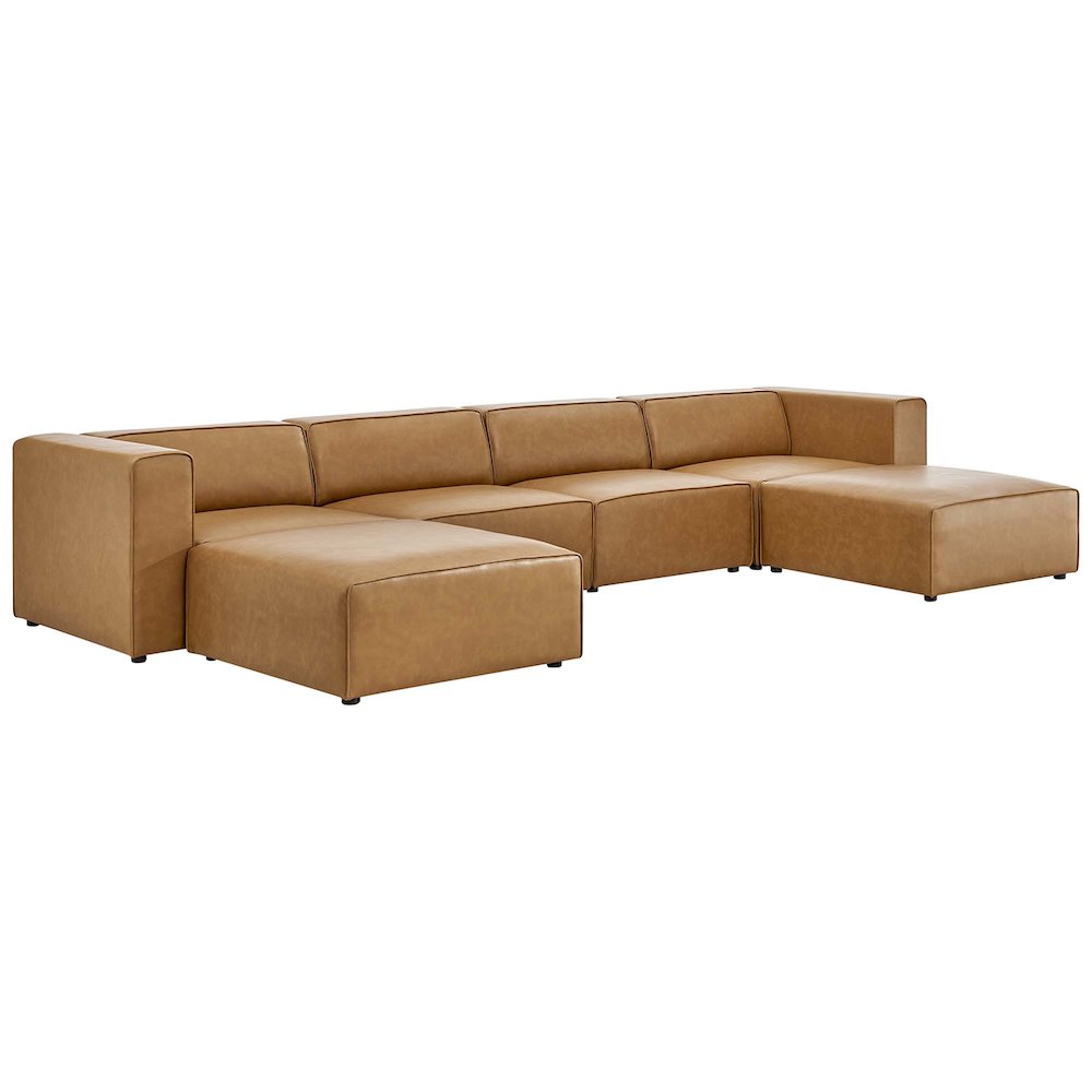 Mingle 4-Piece Vegan Leather Sofa and 2 Ottomans Set. Picture 1