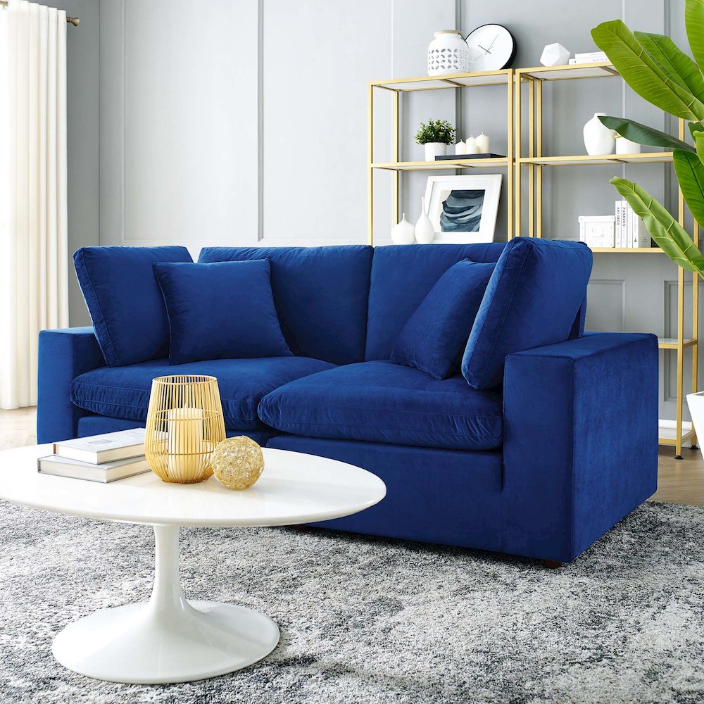 Commix Down Filled Overstuffed Performance Velvet Loveseat. Picture 6