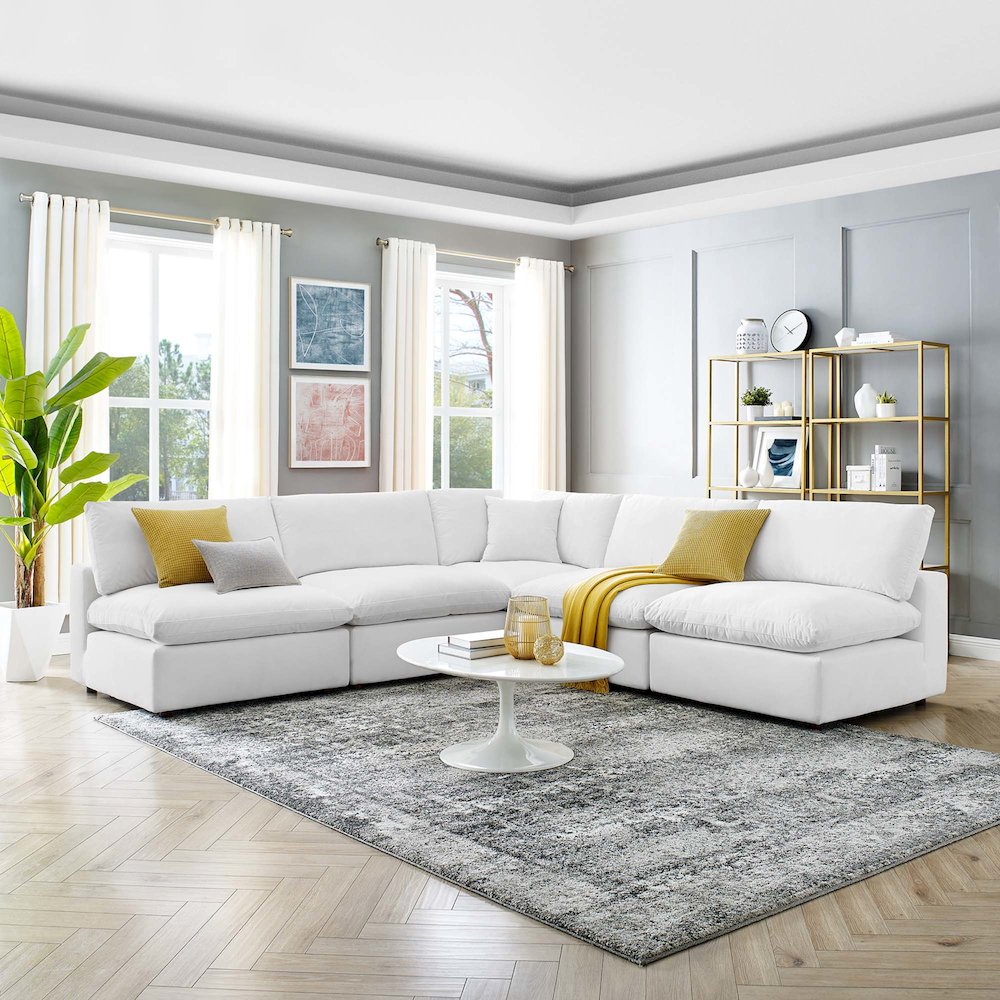 Commix 5-Piece Down Filled Overstuffed Performance Velvet Sectional Sofa. Picture 9