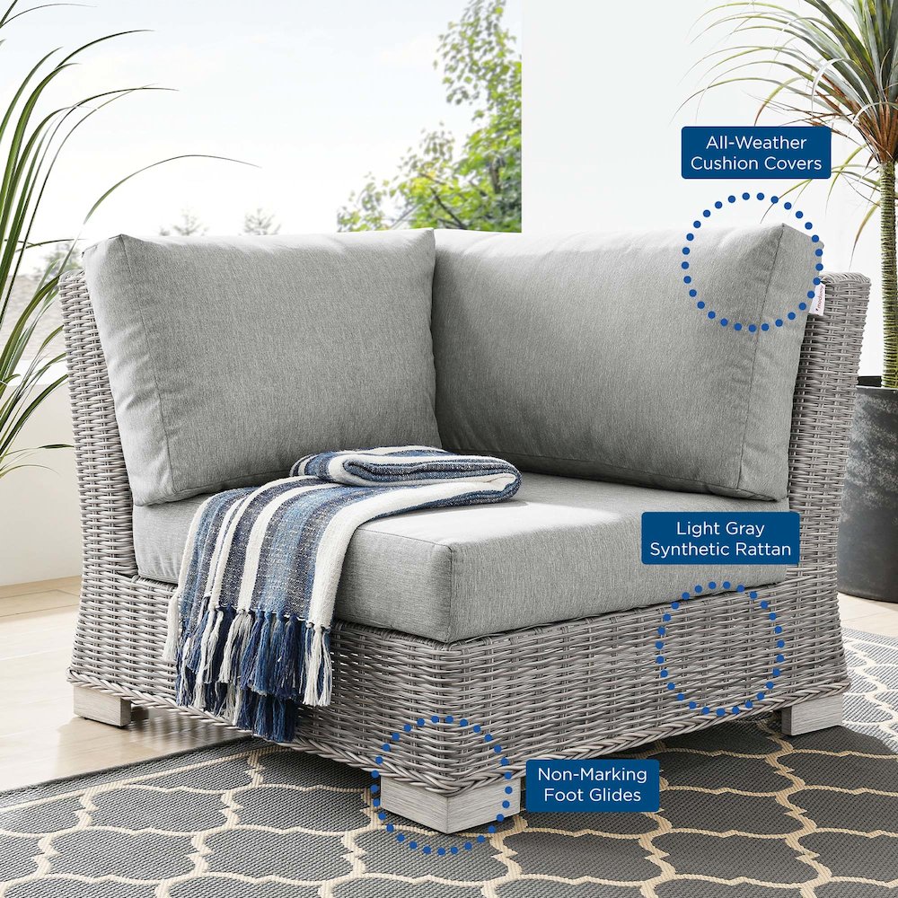 Conway Outdoor Patio Wicker Rattan Corner Chair. Picture 7