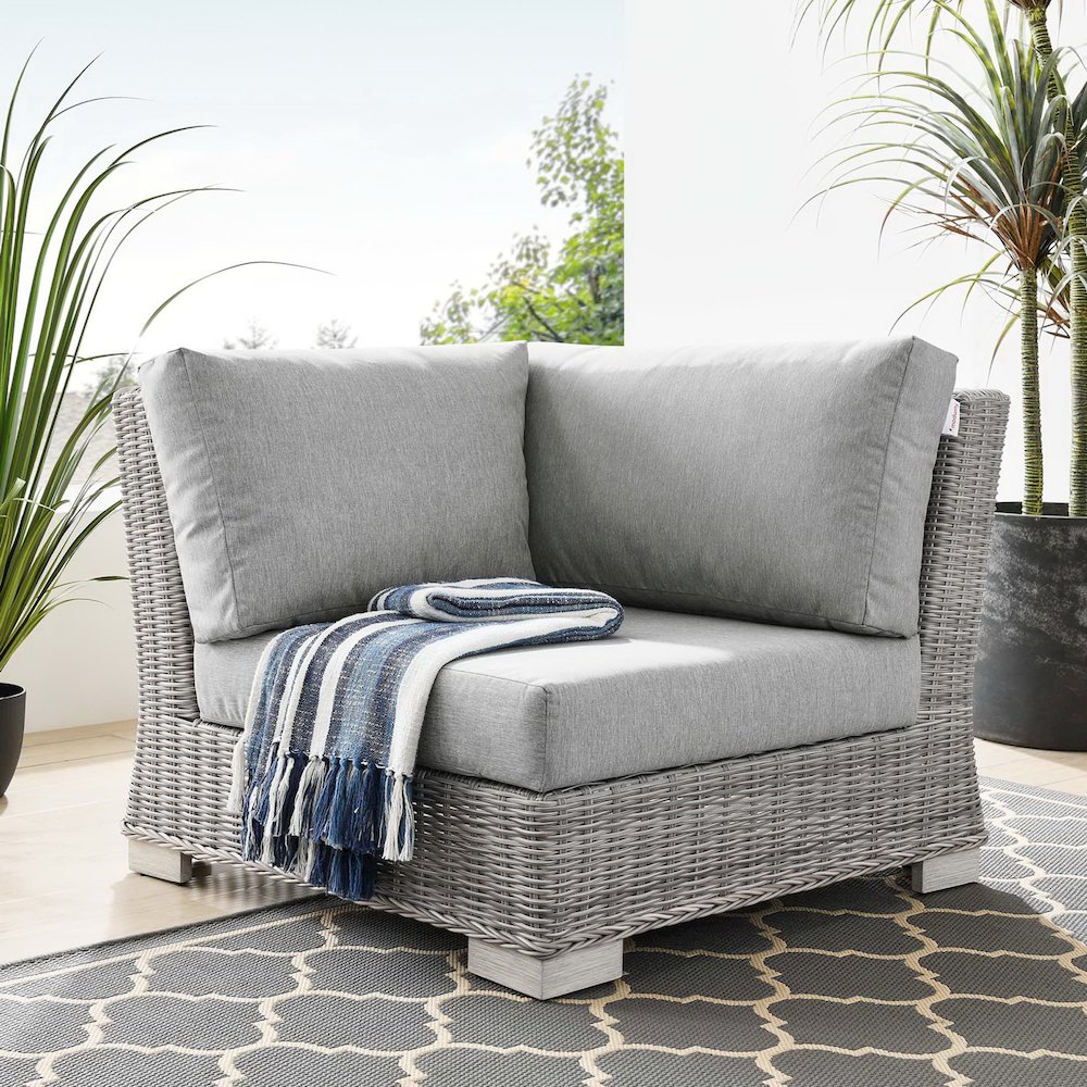Conway Outdoor Patio Wicker Rattan Corner Chair. Picture 6