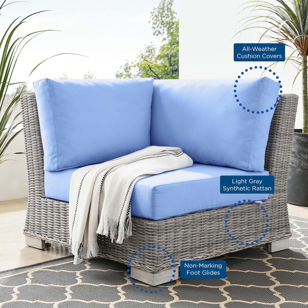 Conway Outdoor Patio Wicker Rattan Corner Chair. Picture 7