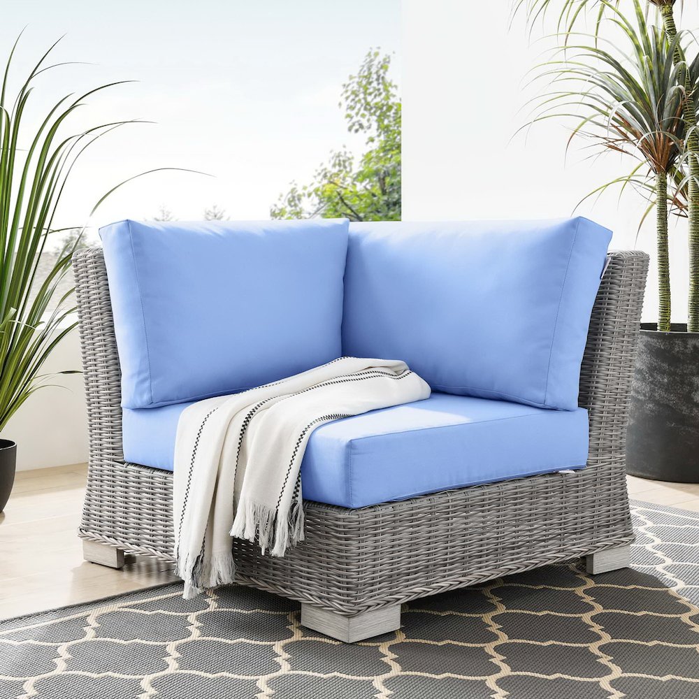 Conway Outdoor Patio Wicker Rattan Corner Chair. Picture 6