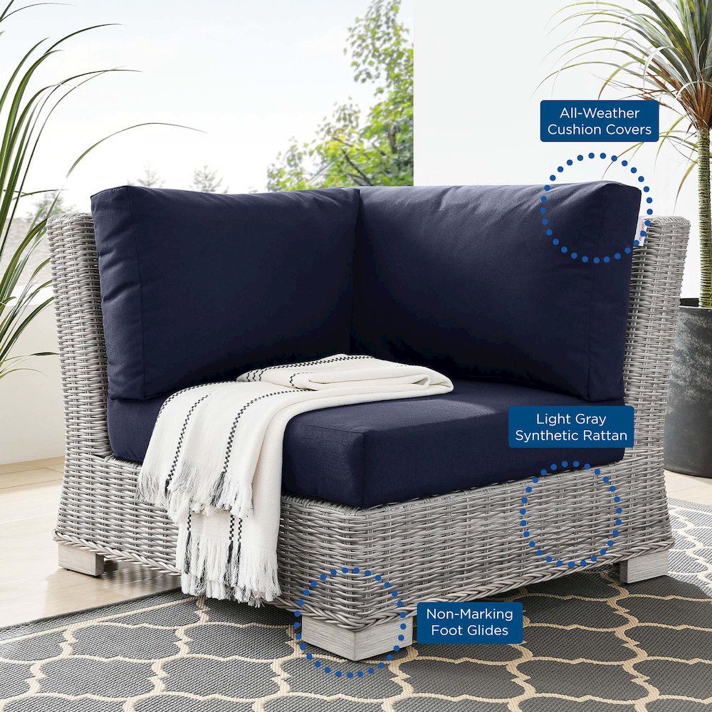 Conway Outdoor Patio Wicker Rattan Corner Chair. Picture 7