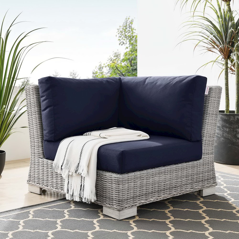 Conway Outdoor Patio Wicker Rattan Corner Chair. Picture 6