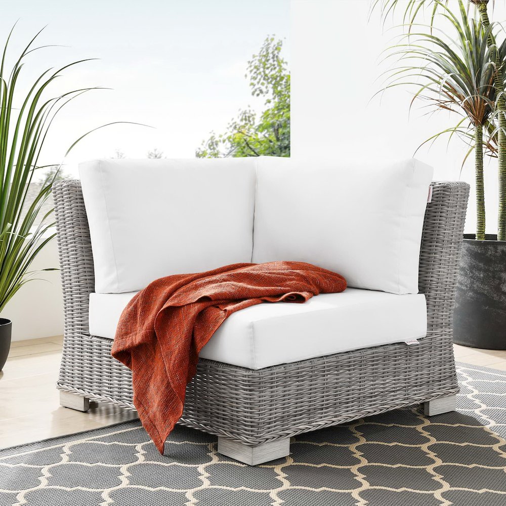 Conway Outdoor Patio Wicker Rattan Corner Chair. Picture 6