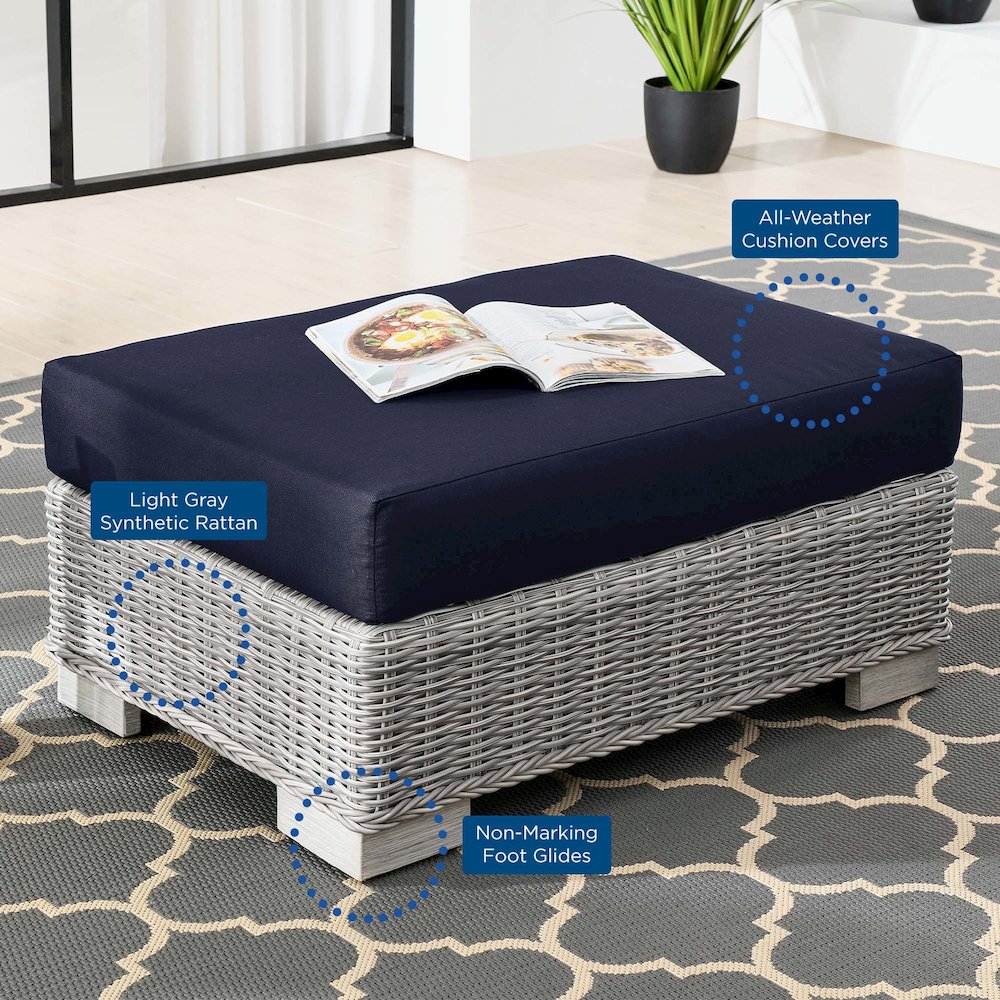 Conway Outdoor Patio Wicker Rattan Ottoman. Picture 8