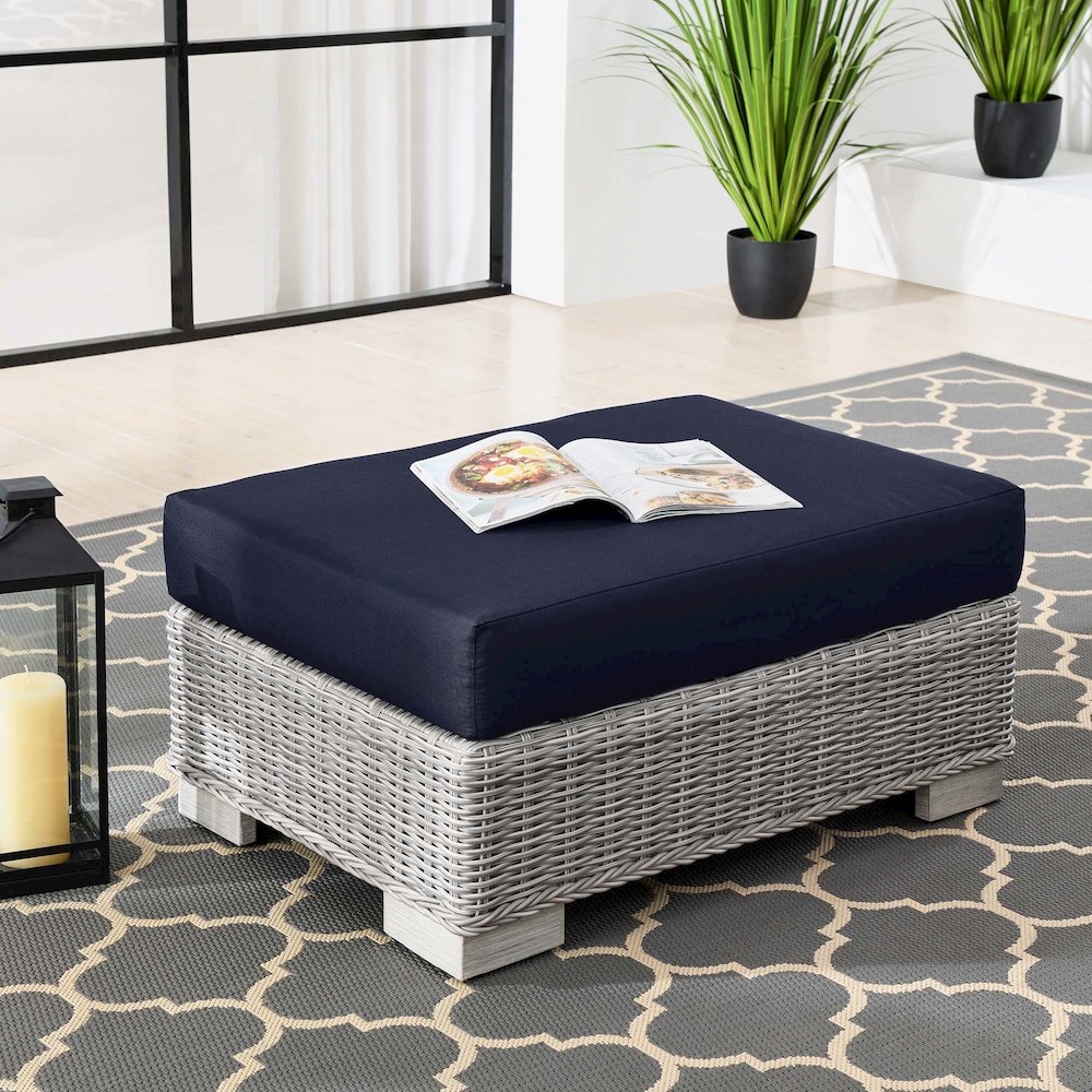 Conway Outdoor Patio Wicker Rattan Ottoman. Picture 6
