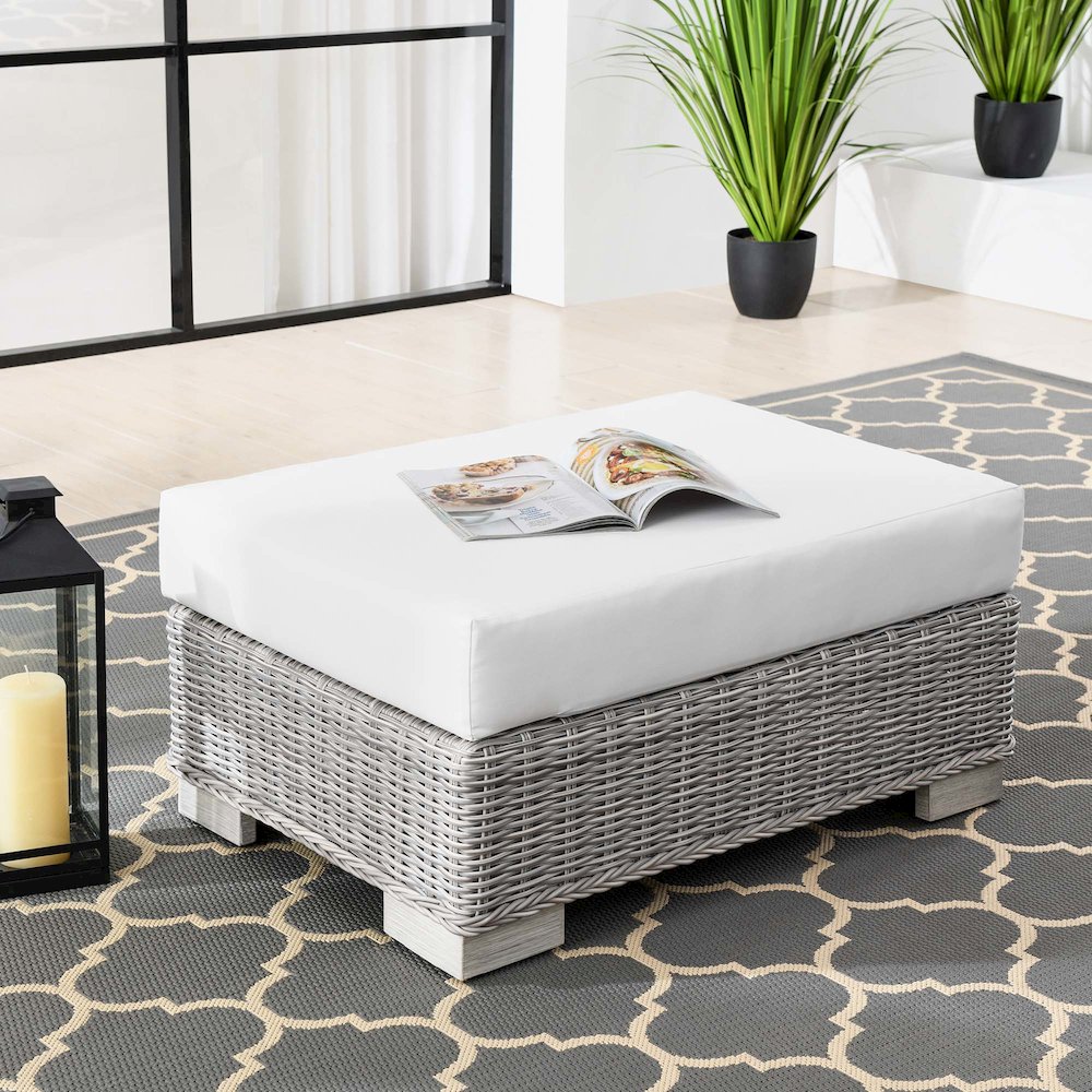 Conway Outdoor Patio Wicker Rattan Ottoman. Picture 6