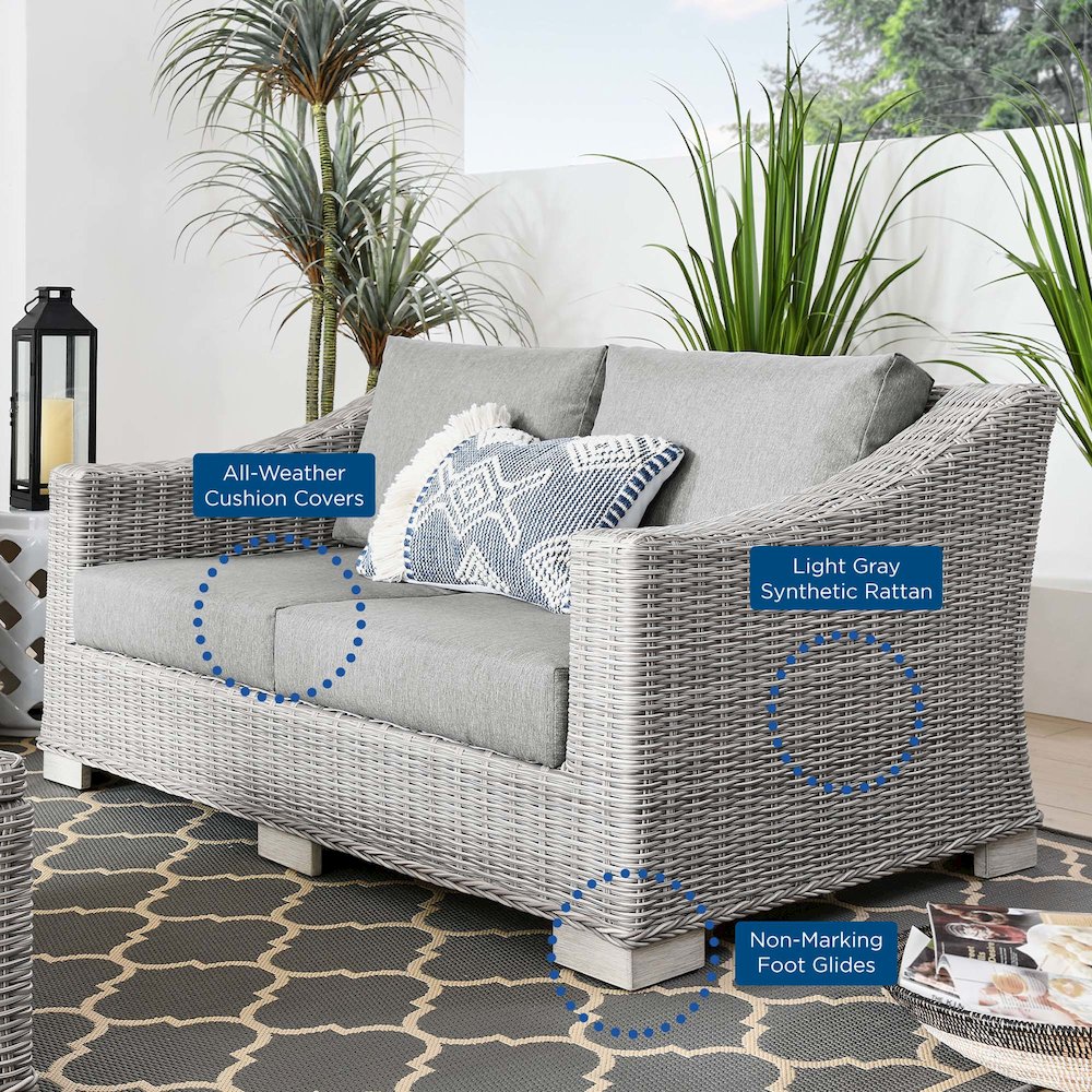 Conway Outdoor Patio Wicker Rattan Loveseat. Picture 8