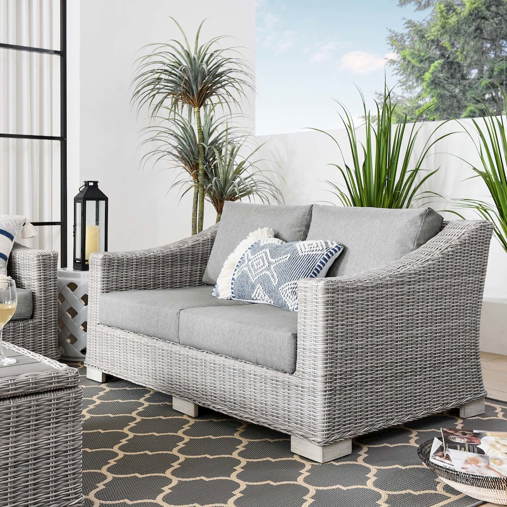 Conway Outdoor Patio Wicker Rattan Loveseat. Picture 6
