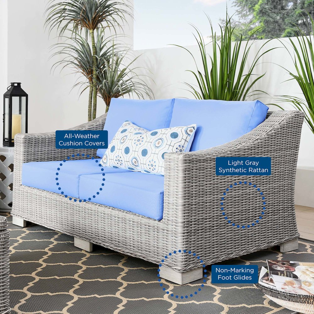 Conway Outdoor Patio Wicker Rattan Loveseat. Picture 7