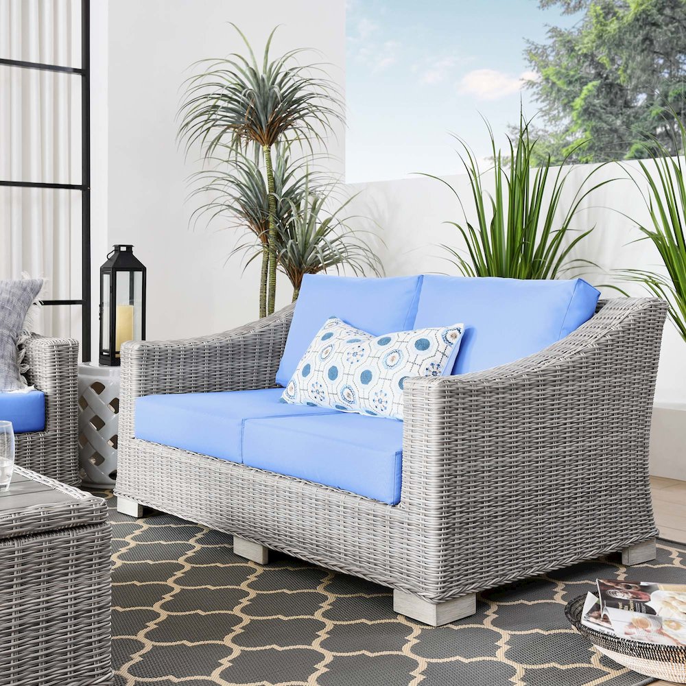 Conway Outdoor Patio Wicker Rattan Loveseat. Picture 6