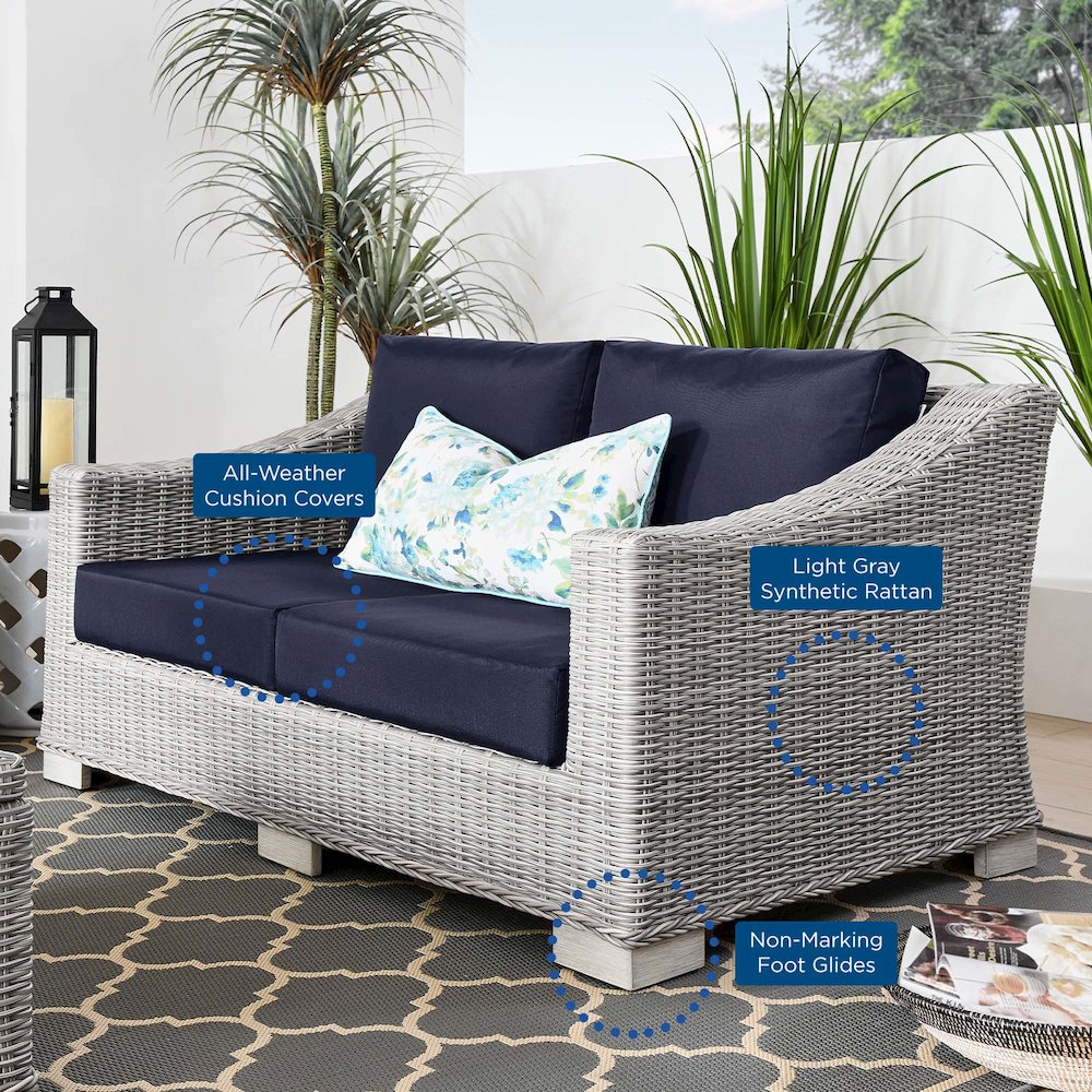 Conway Outdoor Patio Wicker Rattan Loveseat. Picture 8