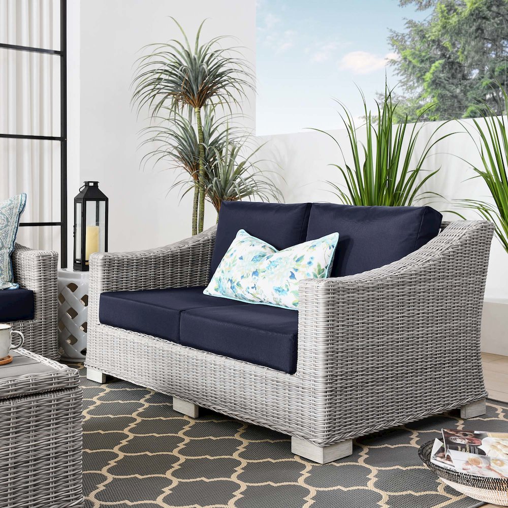 Conway Outdoor Patio Wicker Rattan Loveseat. Picture 6