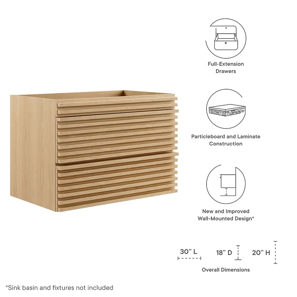 Render 30" Wall-Mount Bathroom Vanity Cabinet (Sink Basin Not Included). Picture 2