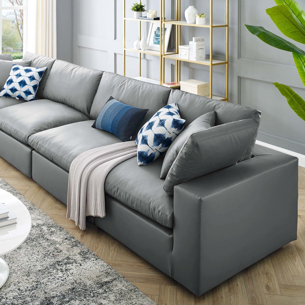 Commix Down Filled Overstuffed Vegan Leather 4-Seater Sofa. Picture 11