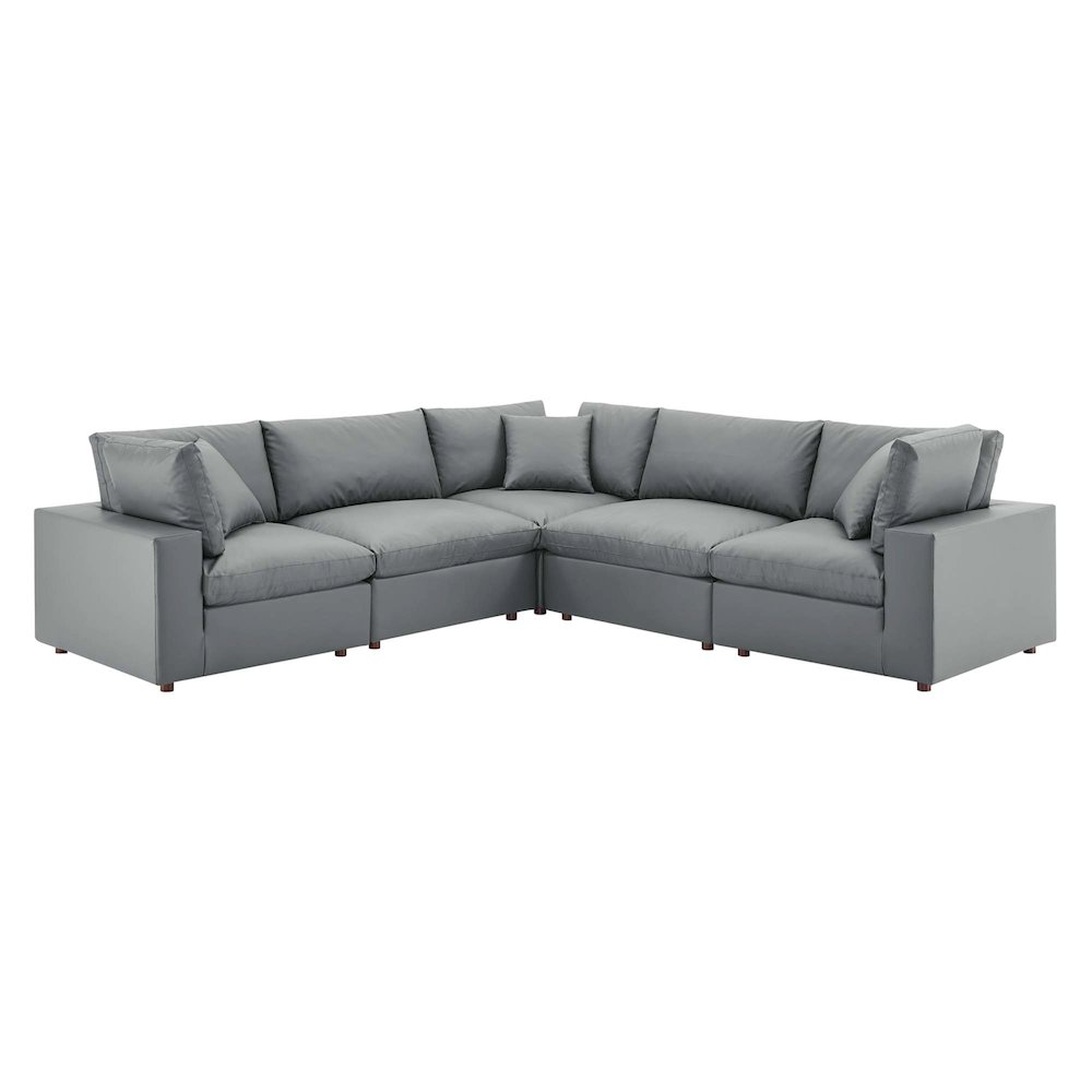 Commix 5-Piece Down Filled Overstuffed Vegan Leather Sectional Sofa. Picture 2