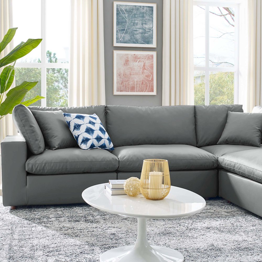 Commix 6-Piece Down Filled Overstuffed Vegan Leather Sectional Sofa. Picture 11