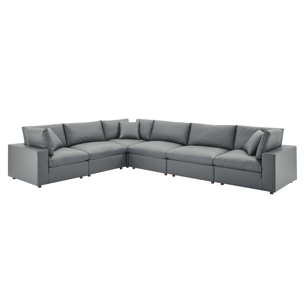 Commix 6-Piece Down Filled Overstuffed Vegan Leather Sectional Sofa. Picture 1