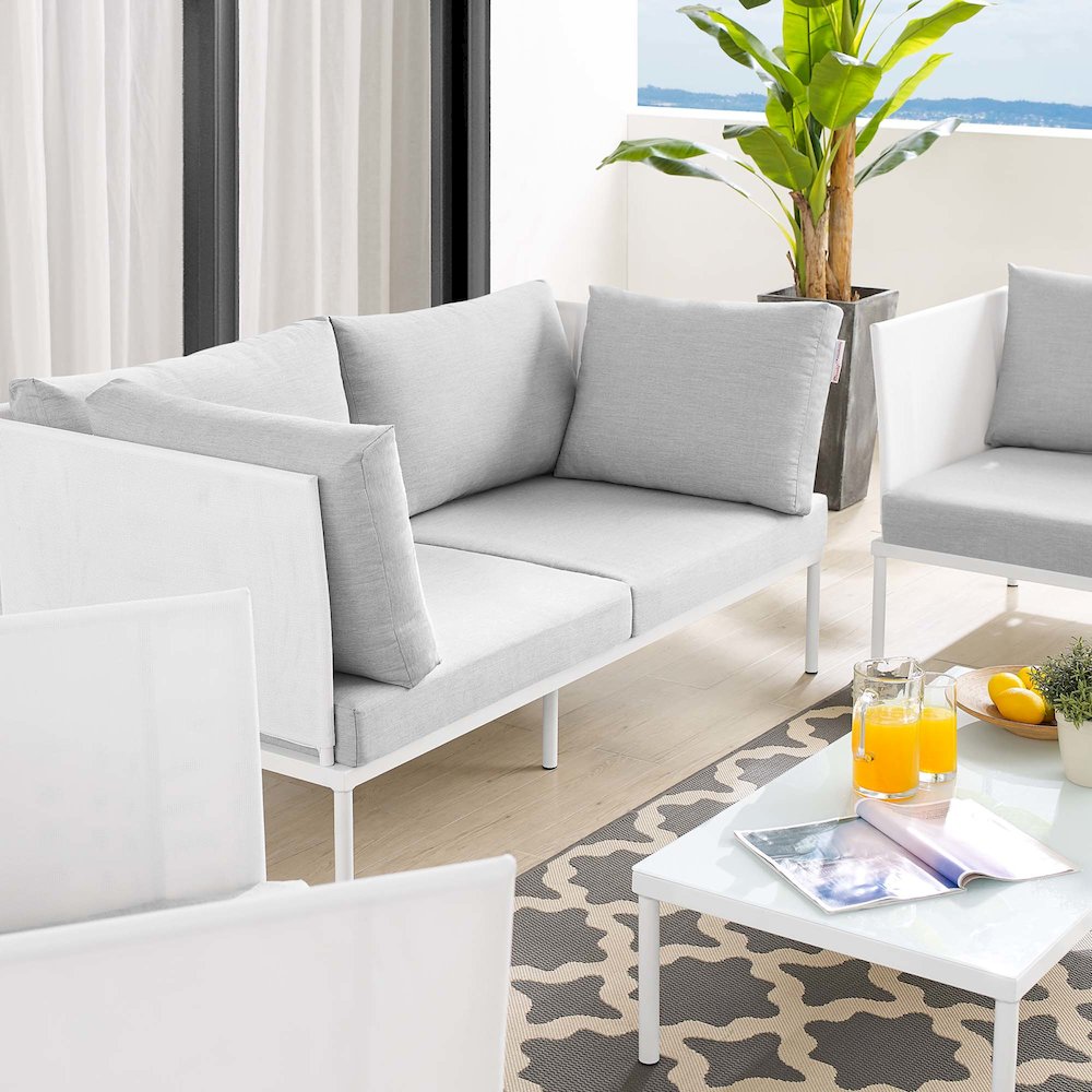 Harmony 5-Piece Sunbrella Outdoor Patio Aluminum Furniture Set. Picture 16
