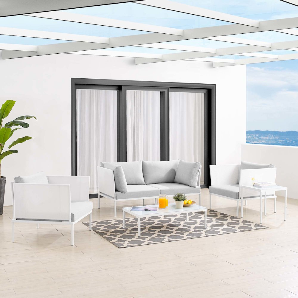 Harmony 5-Piece Sunbrella Outdoor Patio Aluminum Furniture Set. Picture 14
