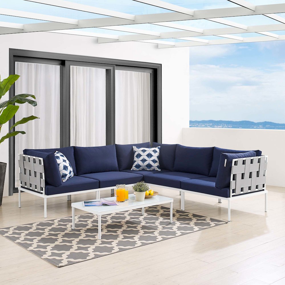 Harmony 6-Piece Sunbrella Outdoor Patio Aluminum Sectional Sofa Set. Picture 11
