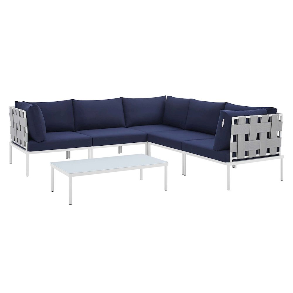 Harmony 6-Piece Sunbrella Outdoor Patio Aluminum Sectional Sofa Set. Picture 1