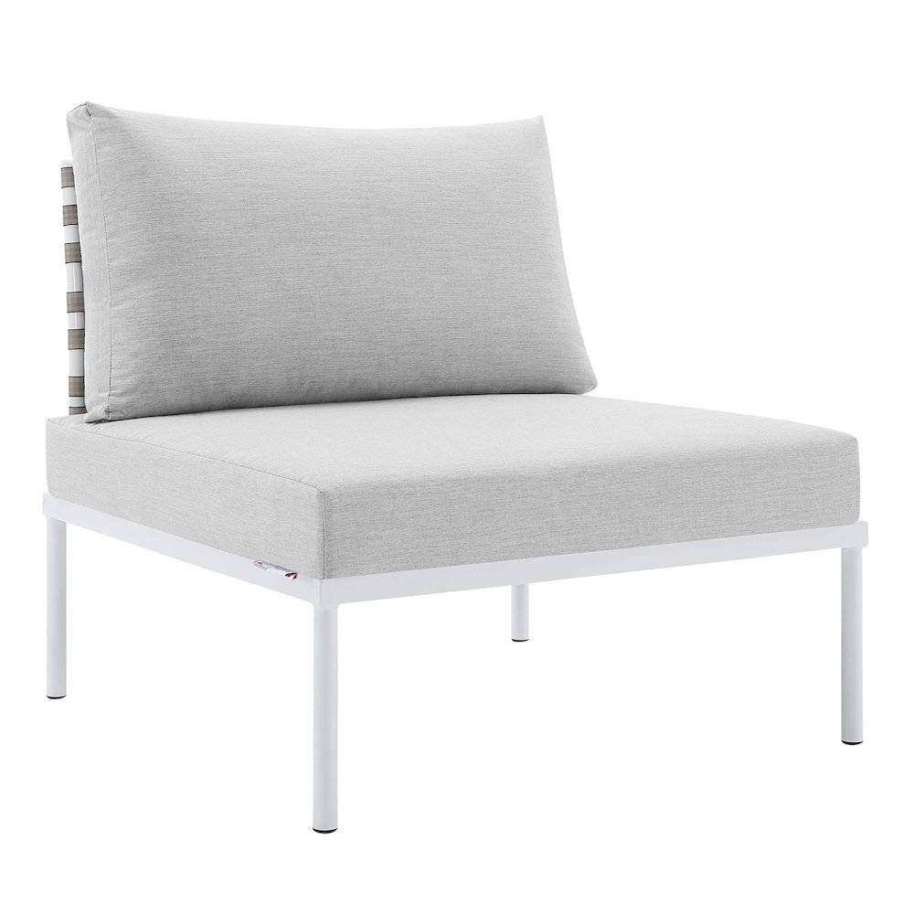 Harmony Sunbrella Basket Weave Outdoor Patio Aluminum Armless Chair. Picture 1