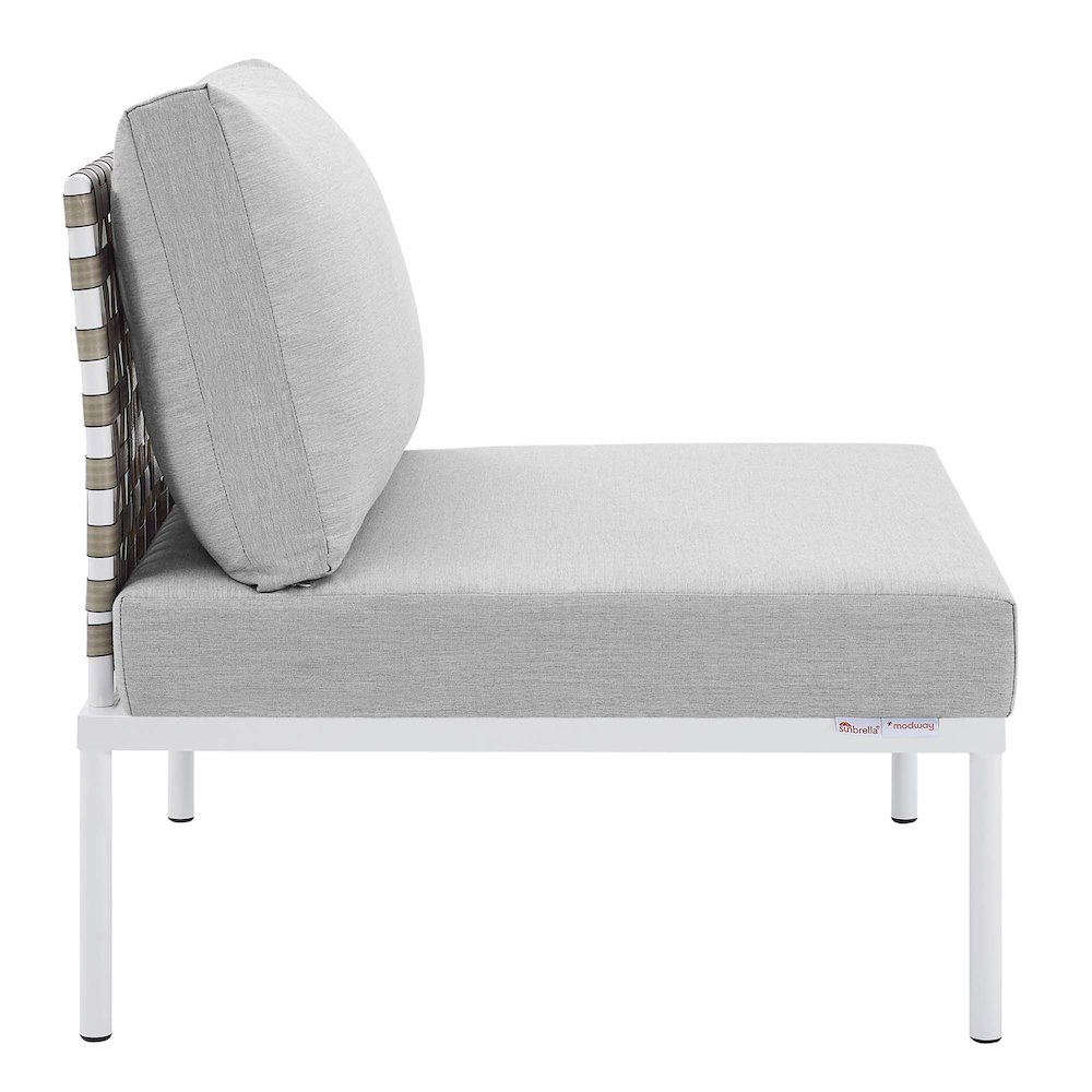 Harmony Sunbrella Basket Weave Outdoor Patio Aluminum Armless Chair. Picture 2