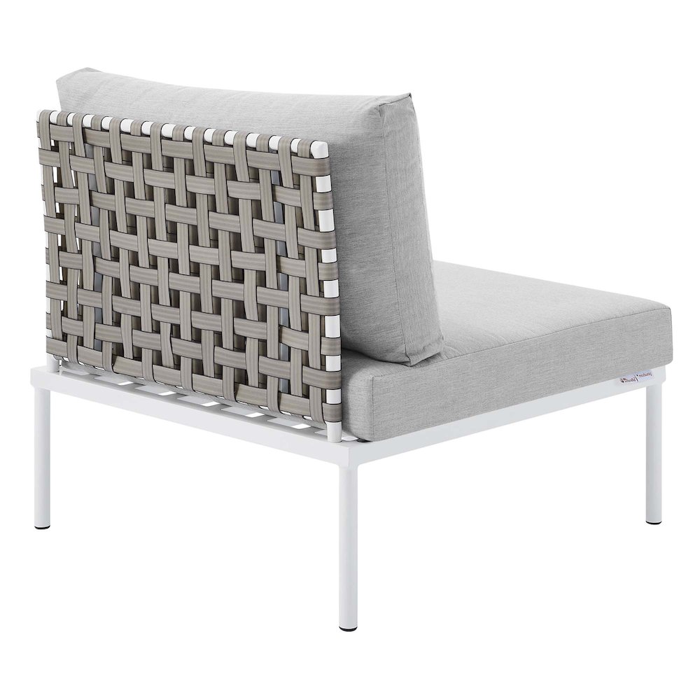 Harmony Sunbrella Basket Weave Outdoor Patio Aluminum Armless Chair. Picture 3