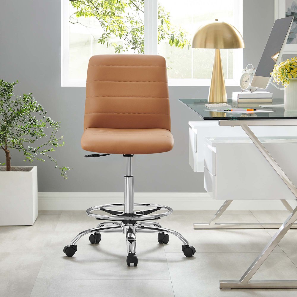 Ripple Armless Vegan Leather Drafting Chair. Picture 9