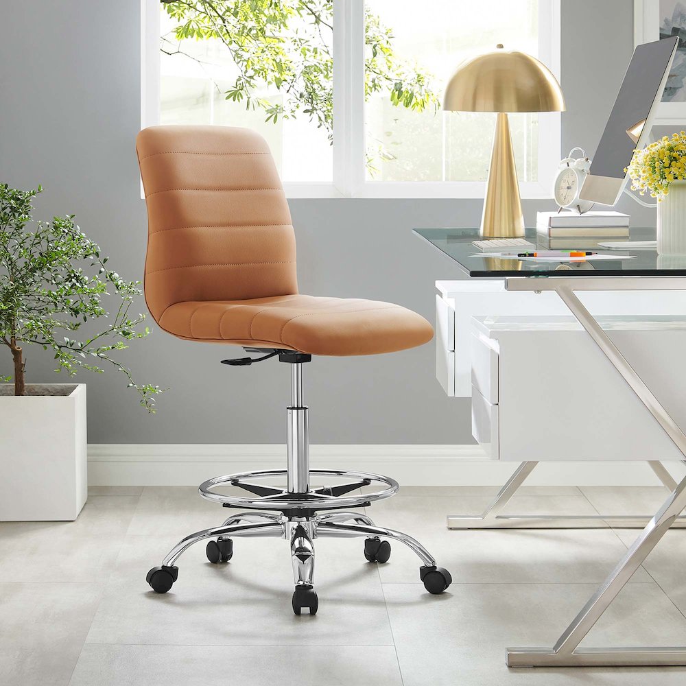 Ripple Armless Vegan Leather Drafting Chair. Picture 8
