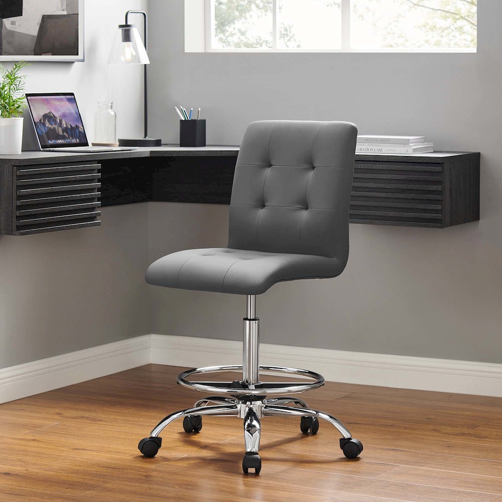 Prim Armless Vegan Leather Drafting Chair. Picture 8