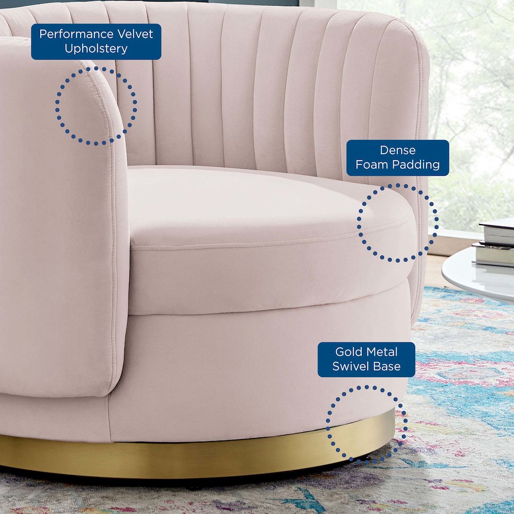 Embrace Tufted Performance Velvet Swivel Chair. Picture 7
