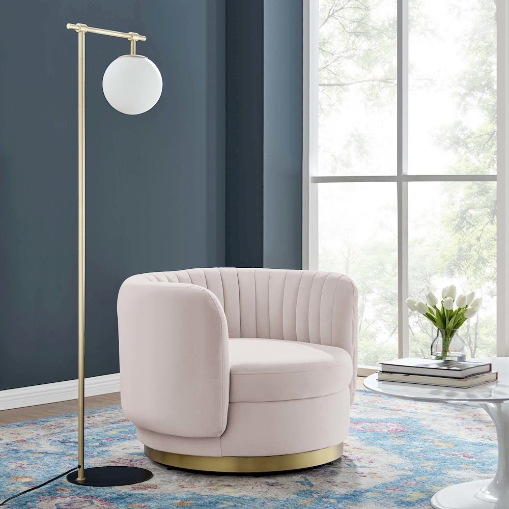 Embrace Tufted Performance Velvet Swivel Chair. Picture 6